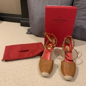 Valentino Leather Wedge Rockstud Sandals